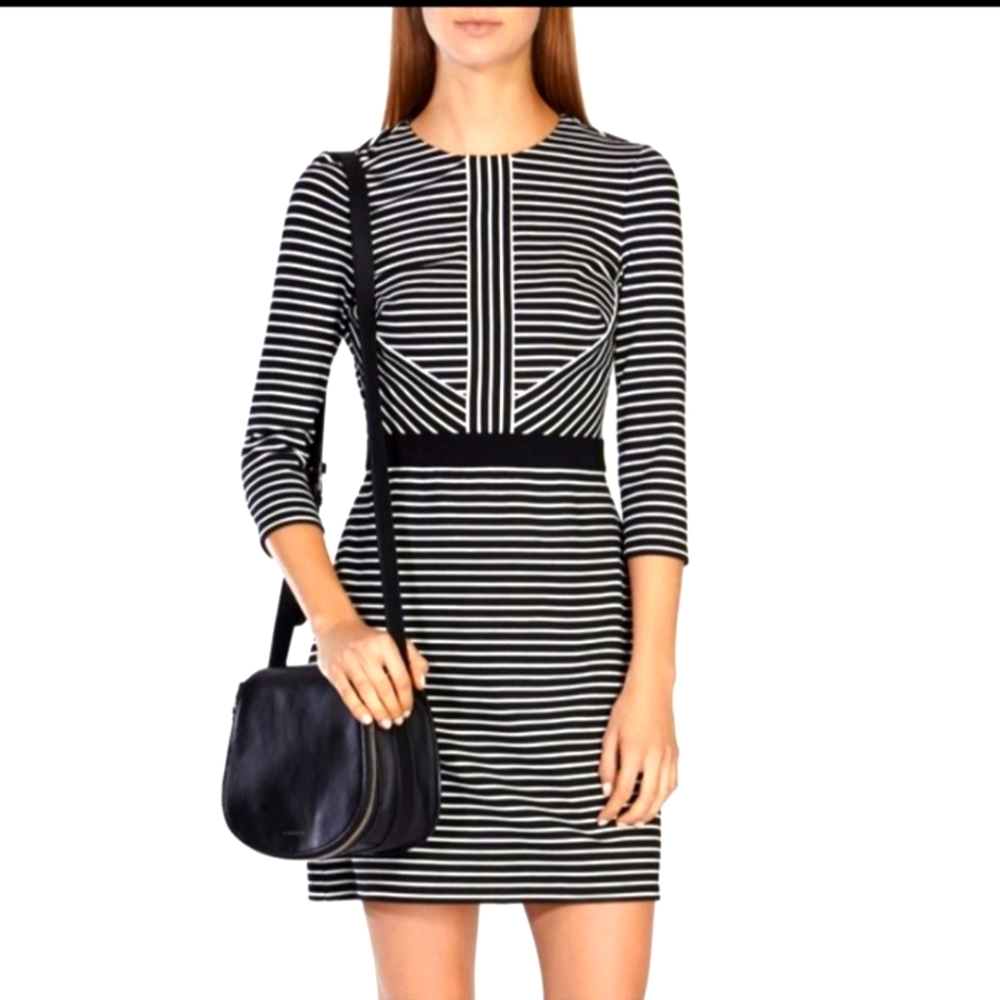 Karen Millen Black and White Stripe Dress with Pockets